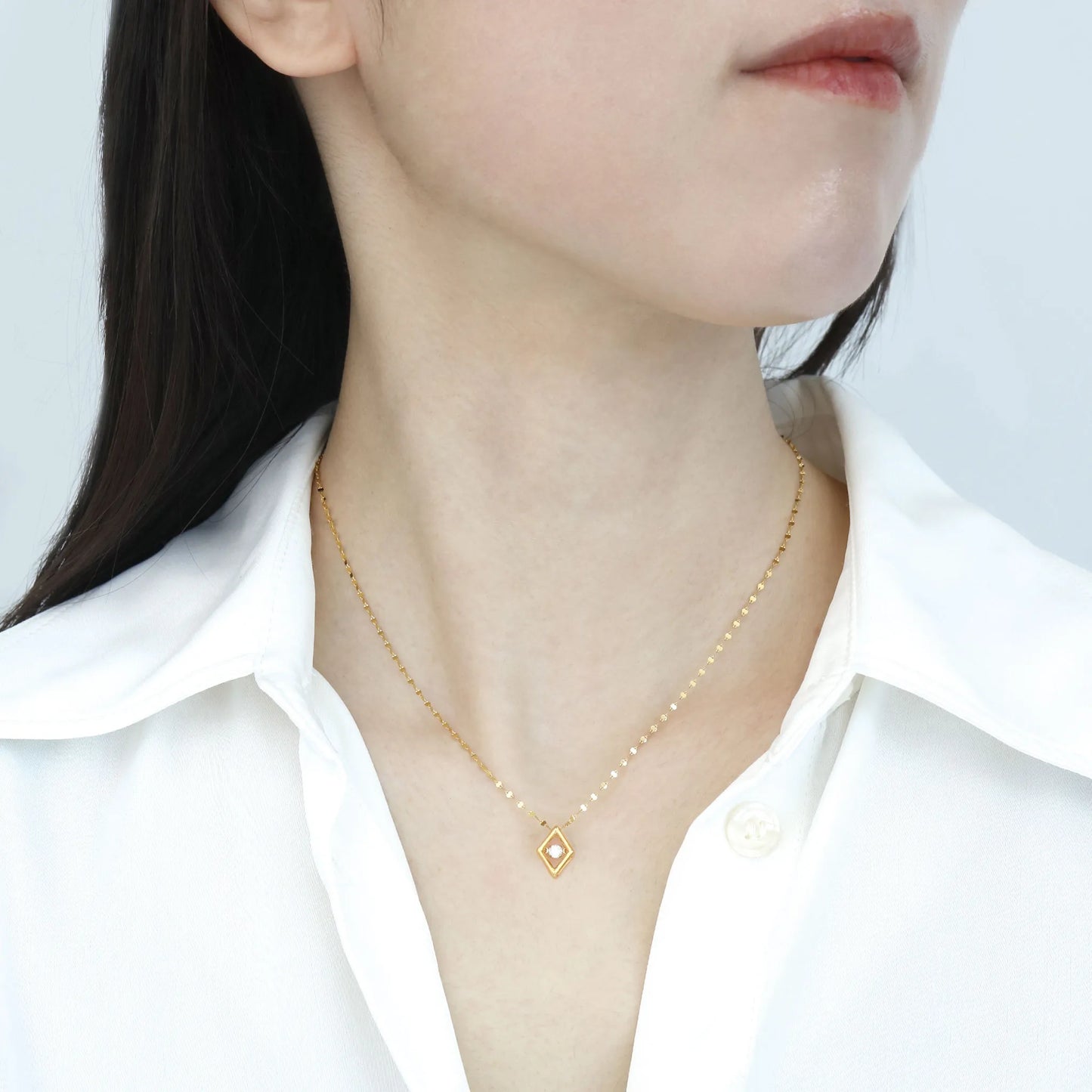 24金製 ダンシングストーンネックレス ダイヤモンド0.1ct 菱形 K24製 SD-0430-K24