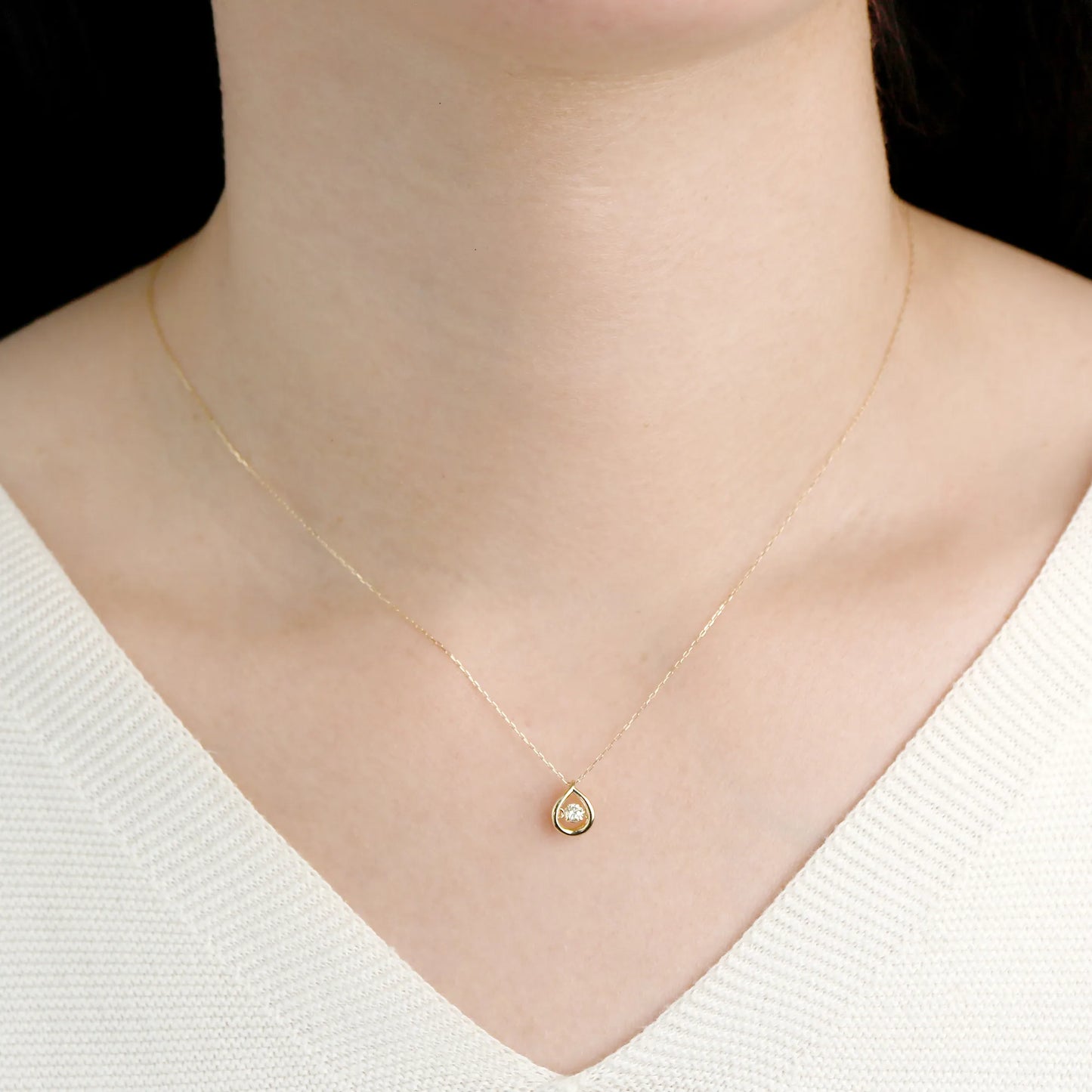 ネックレス ダイヤモンド0.08ct ダンシングストーン しずく K18YG AD-0236-K18YG