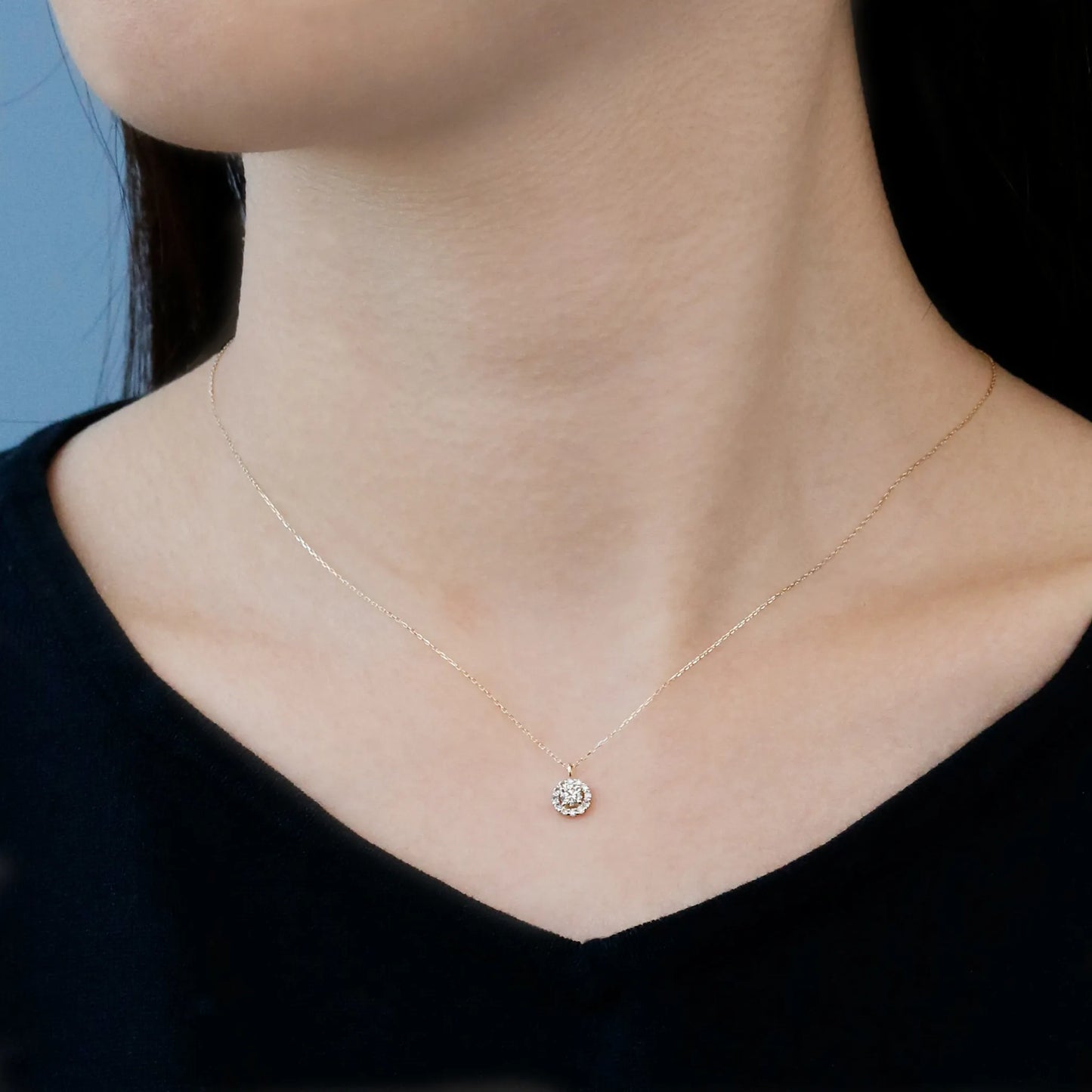 ネックレス ダイヤモンドtotal0.23ct 取り巻き K18YG製 FJP-8808-YG 着用イメージ
