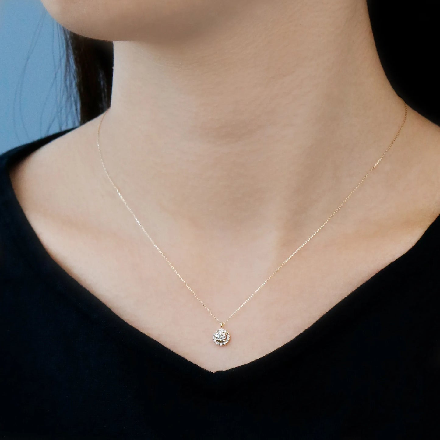 ネックレス ダイヤモンドtotal0.25ct 取り巻き K18YG製 FJP-8809-YG 着用イメージ