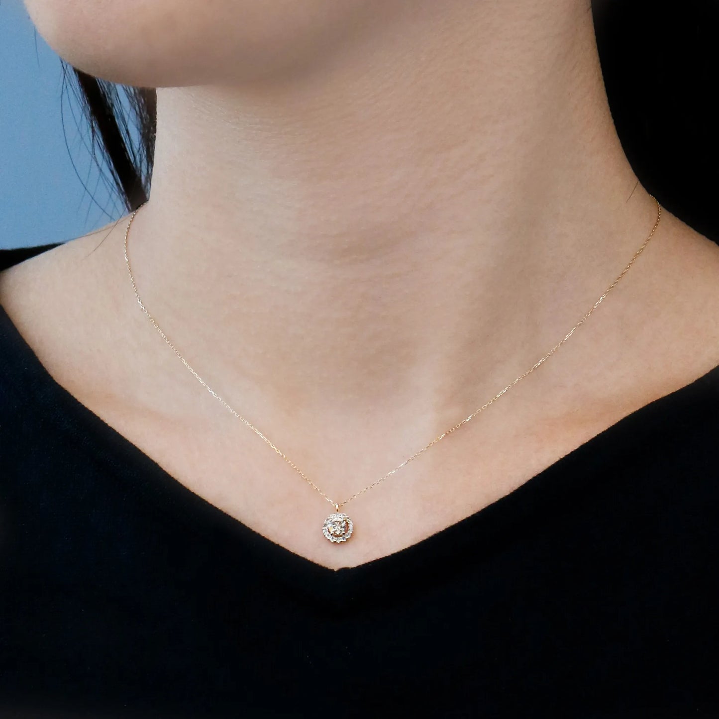 ネックレス ダイヤモンドtotal0.35ct 取り巻き K18YG製 FJP-8811-YG 着用イメージ