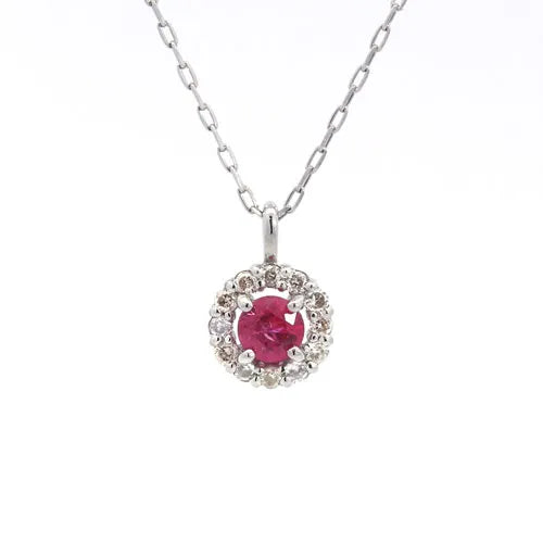 ネックレス ルビー0.1ct/ダイヤモンド0.06ct 取り巻き Pt950製 ネックレス ルビー0.1ct/ダイヤモンド0.06ct 取り巻き Pt950製