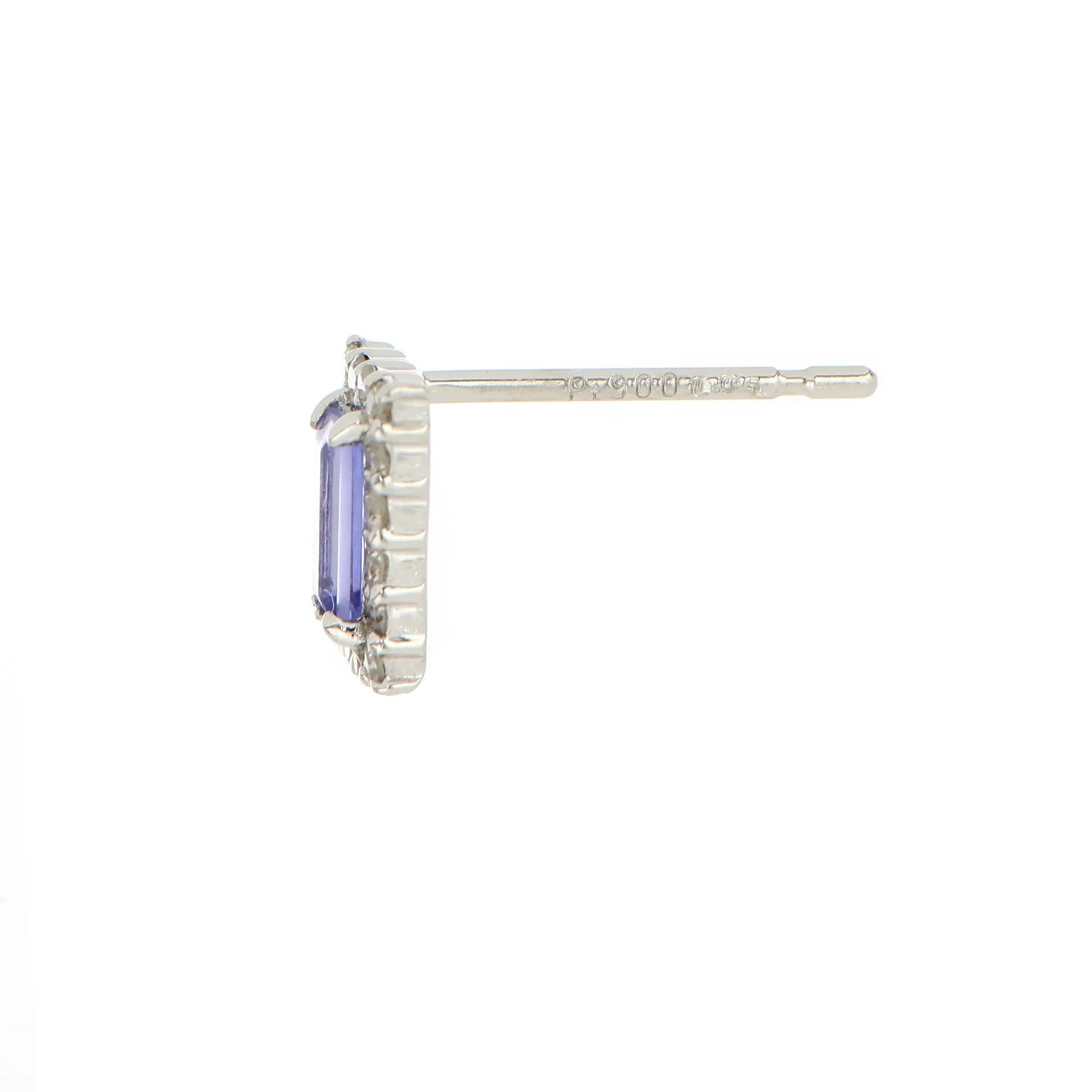 ピアス　タンザナイト0.1カラット/ダイヤモンド0.05カラット　×2　Pt900製　バゲット取り巻き　ＦＪＥ－１０２５ＴＺ－Ｐｔ　側面
