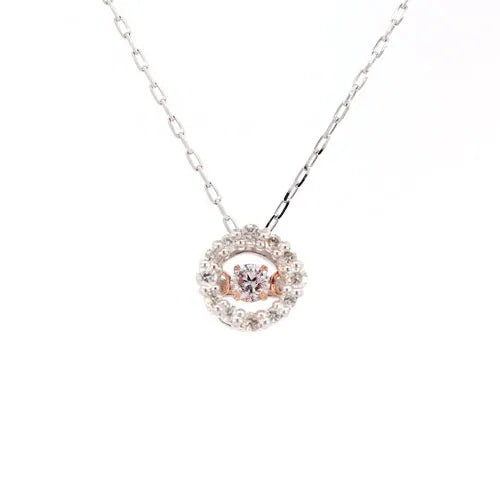 【カード鑑別書付き】ダンシングストーンネックレス　Ｈ＆Ｃピンクダイヤモンド0.03ct　取り巻き　Pt900製　ＦＴＷ－４３６７－ＰｔＥ　正面