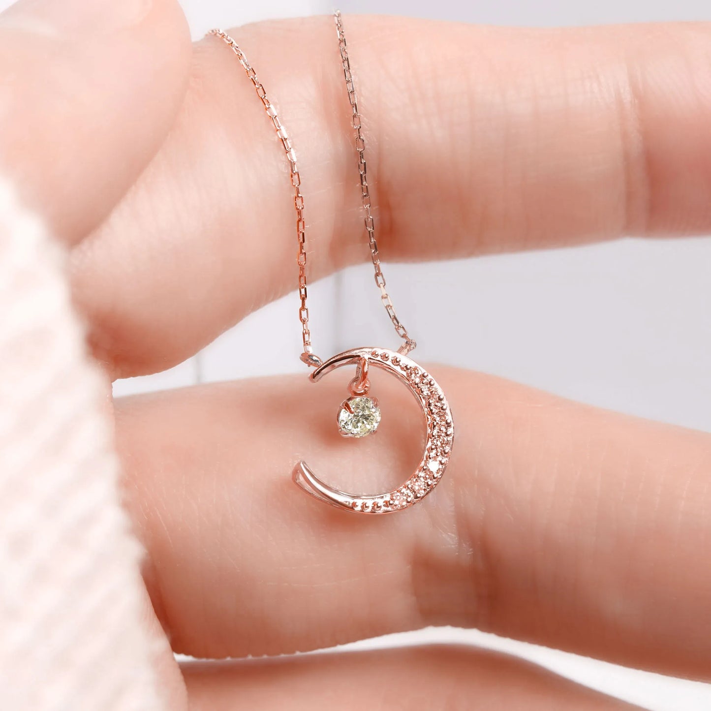 シングルダンシングストーンネックレス ダイヤモンド0.1ct 三日月 10金 シングルダンシングストーンネックレス ダイヤモンド0.1ct 三日月 10金