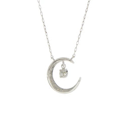 シングルダンシングストーンネックレス　ダイヤモンド0.1ct　三日月　K10WG製　ＳＫＰ－０００６－Ｗ１０