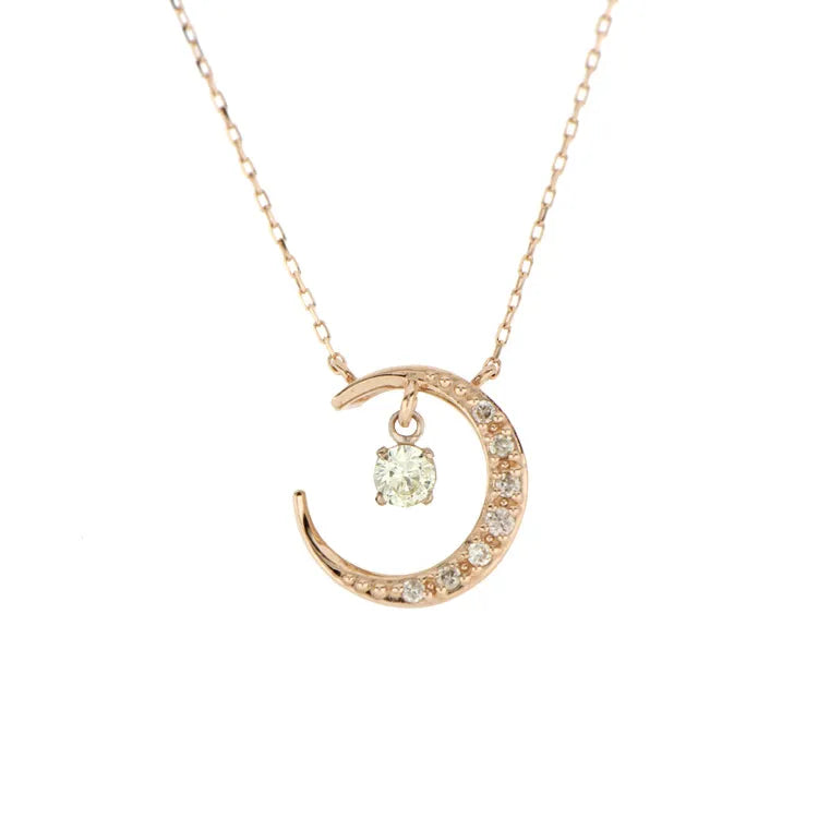 シングルダンシングストーンネックレス ダイヤモンド0.1ct 三日月 10金