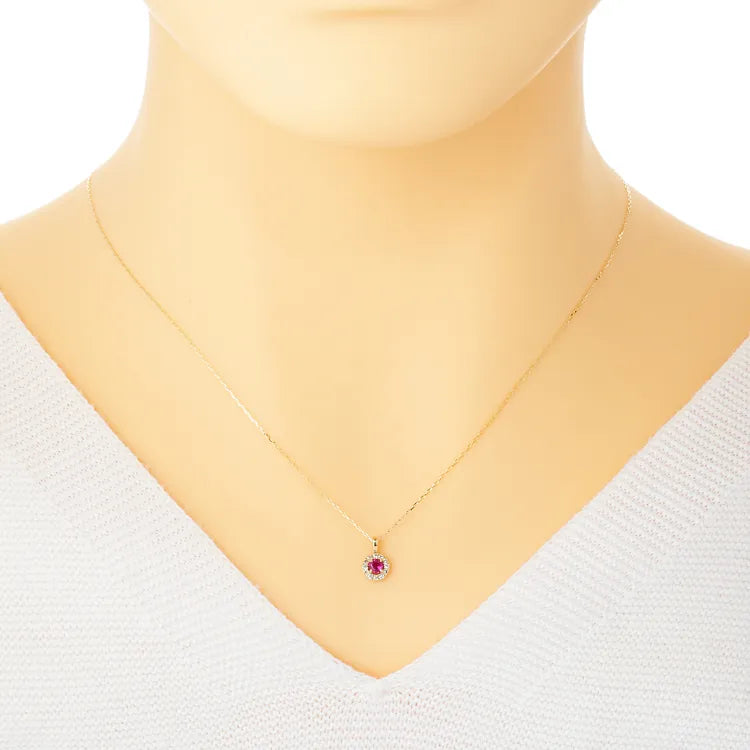K18 Yg Necklace with Diamond and Ruby